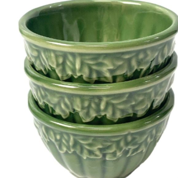 Home & Gardens Green Ceramic Round Oven-Safe Bowls x 3  - 2"Tall  3 3/8" wide - Picture 2 of 6